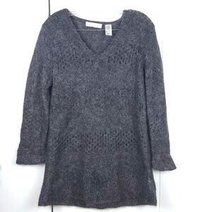 Beautricot Gray Kid Mohair Open Knit Studded Soft Light Sweater Luxe Sz.Large